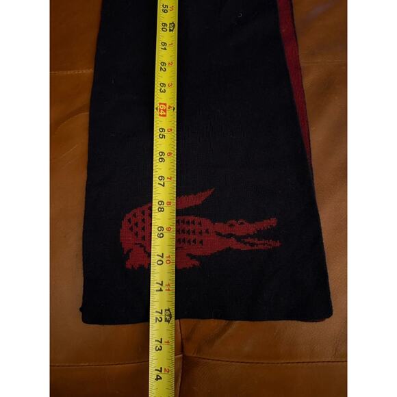 Lacoste Red Black Crocodile Logo Wool Scarf - Picture 4 of 4